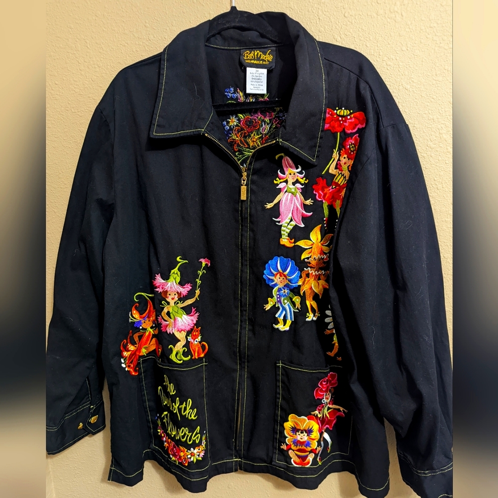Bob Mackie Wearable Art Parade of Flowers black jacket